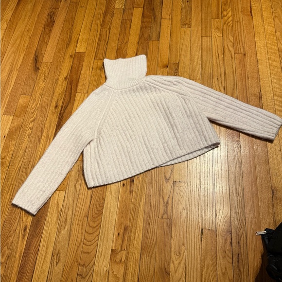 Purl knit Crop Wool Alpaca Mock Oversized pullover cable winter chunky cream - Picture 5 of 7